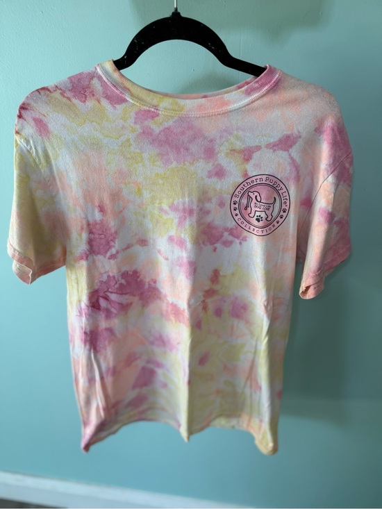 Gildan Tops - Women’s Southern Puppy Life Collection Tie-Dye Tee in Pink & Yellow Size Medium